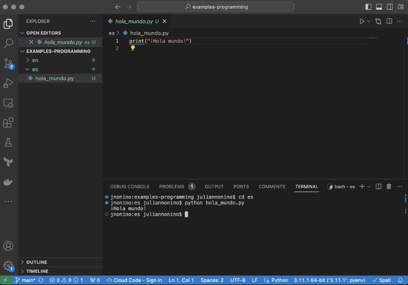 Ejecución del programa Hola Mundo