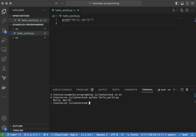 Running the Hello World program